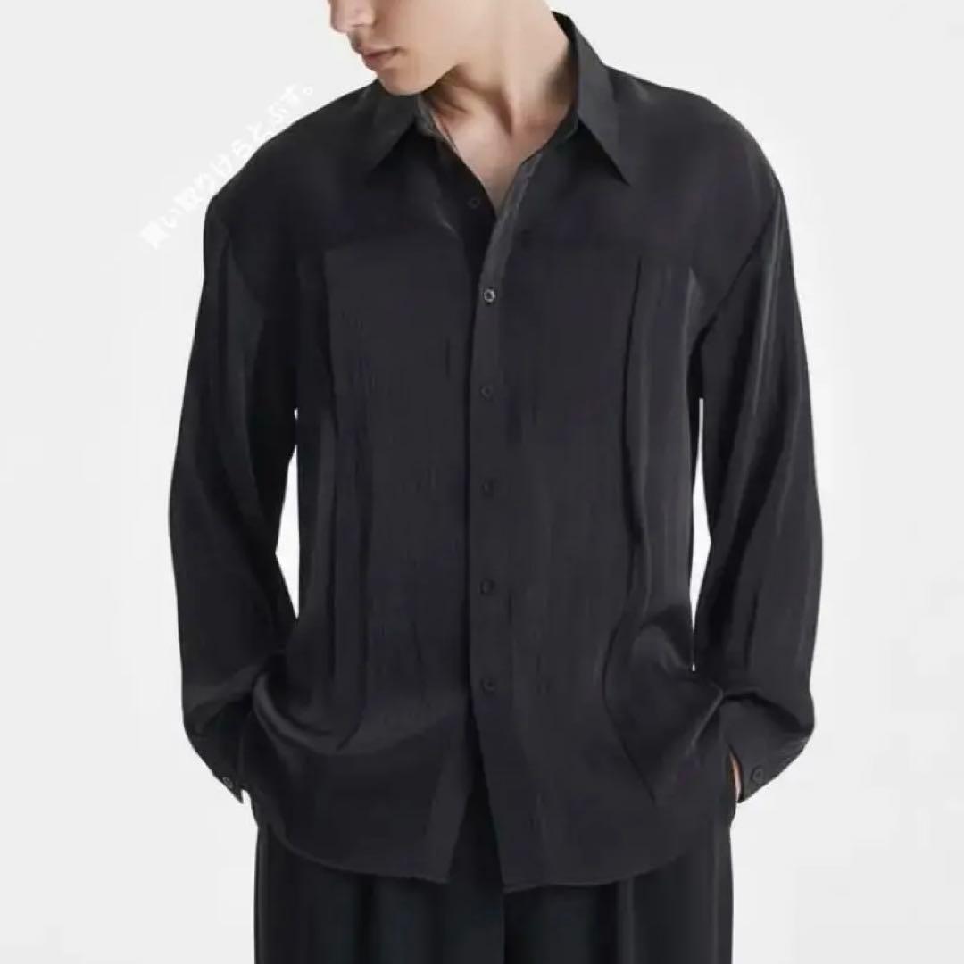 ⚪️DUYQ メンズ 022 ボイル生地 ダンス用シャツ 黒