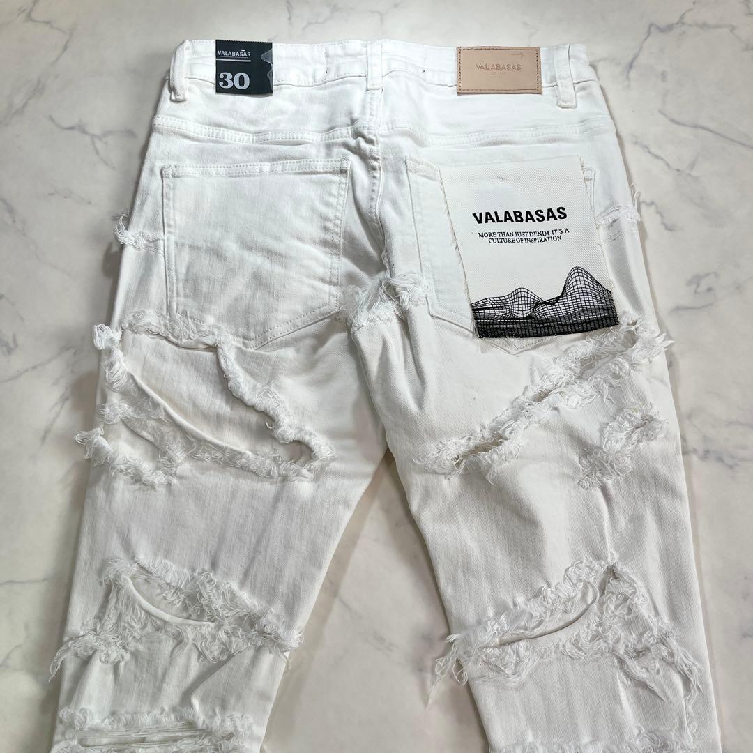 新品 VALABASASバラバサス ハードクラッシュ フレアホワイトデニム 30