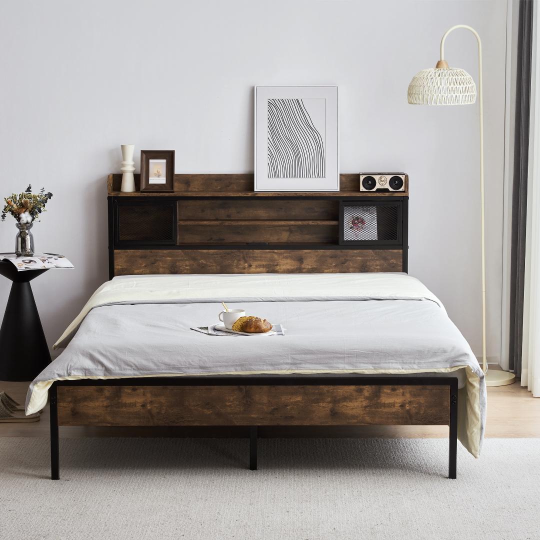 3000円オフ！SD・セミダブル　ベッドフレーム・コンセント付き　BROWN