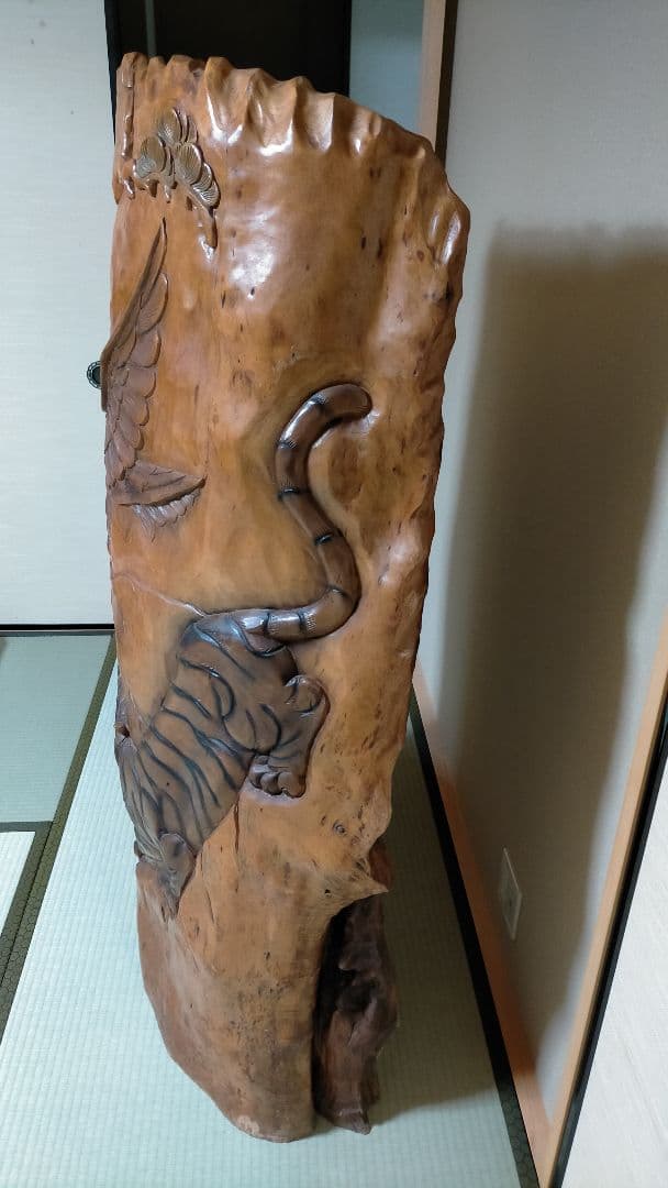 【職人一刀彫】 高級 欅 ついたて 鷹＆虎 衝立 国産工芸 希少 迫力　和風