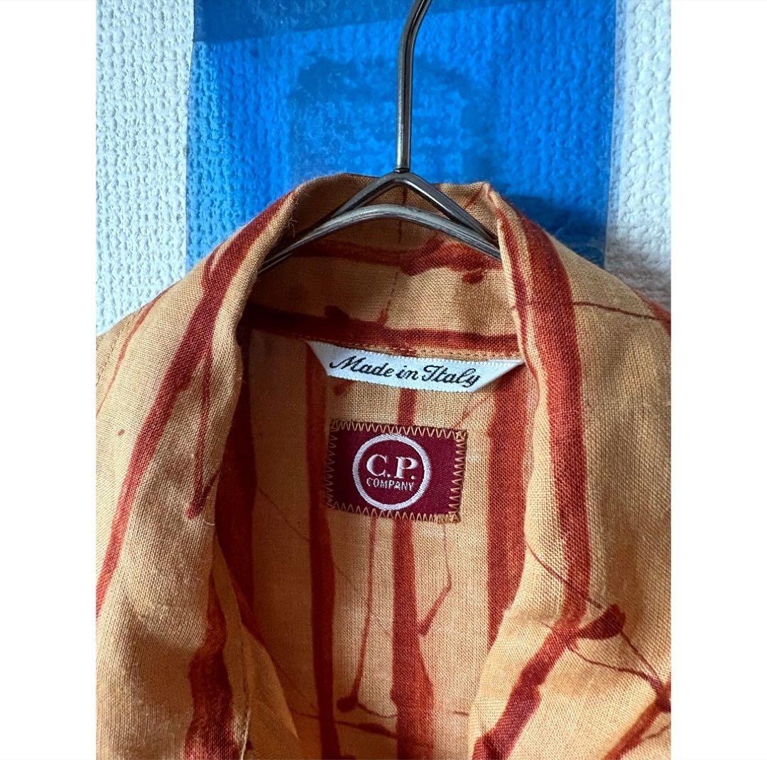 vintage 90s c.p.company 茶色 歪ストライプ リネンシャツ