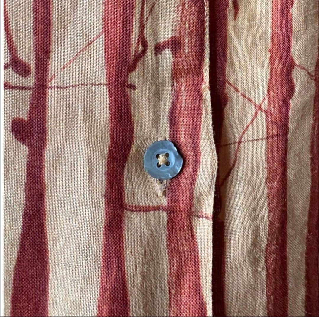 vintage 90s c.p.company 茶色 歪ストライプ リネンシャツ