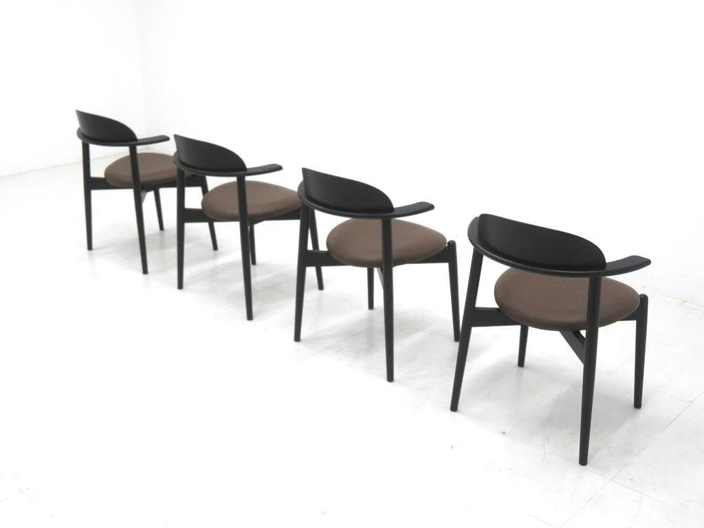 展示品　マスターウォール　本革　無垢材　ダイニングチェア　4脚セット　北欧