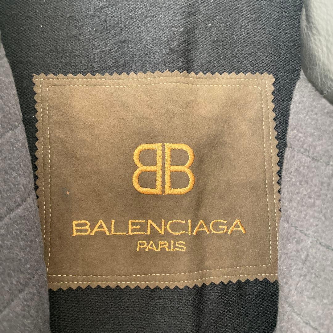 BALENCIAGA バレンシアガ ダブルブレストコート　本革　ウール 深緑