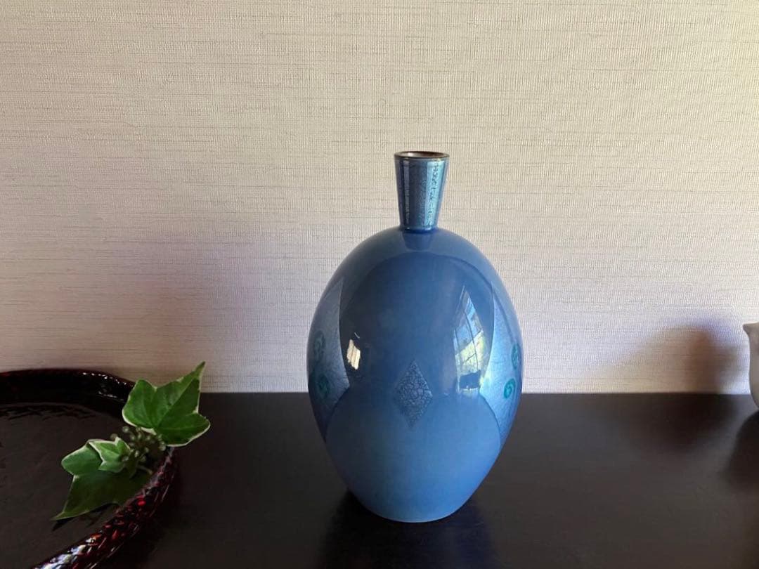 九谷焼　中田一於 氏　淡青釉裏銀彩　花瓶　花器　花入　１つ《未使用品》　人間国宝