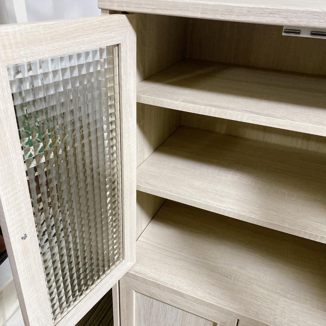 マナベインテリアハーツ キャビネット 食器棚 クロスガラス扉付 高さ120㎝