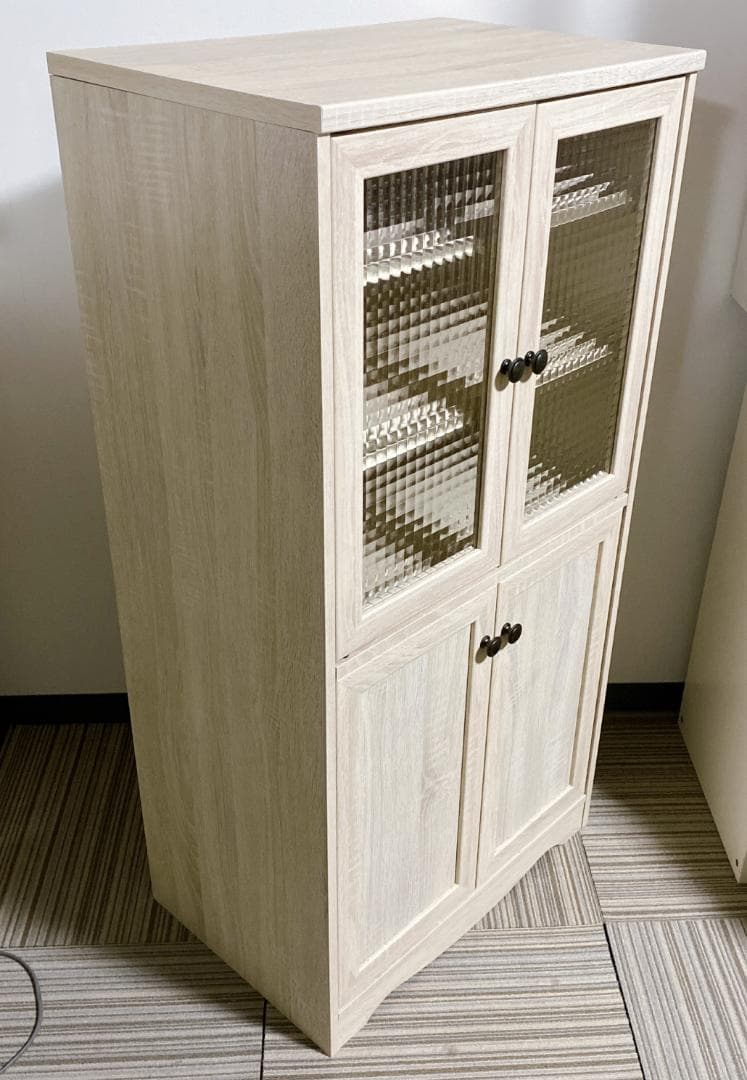 マナベインテリアハーツ キャビネット 食器棚 クロスガラス扉付 高さ120㎝