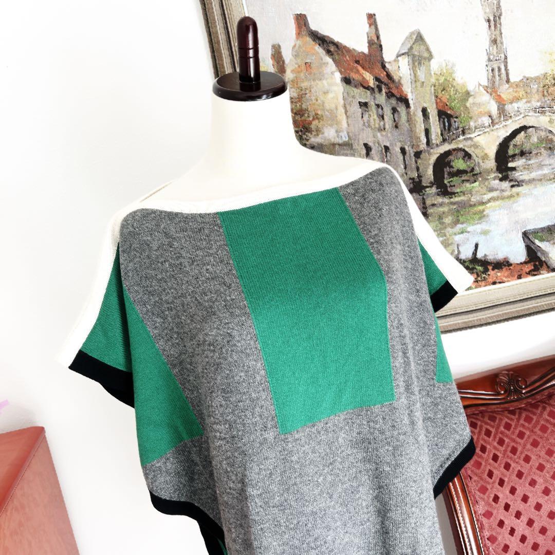 美品　HERMESエルメス　ケープ　ポンチョ　セーター　カシミヤ　緑　ベスト