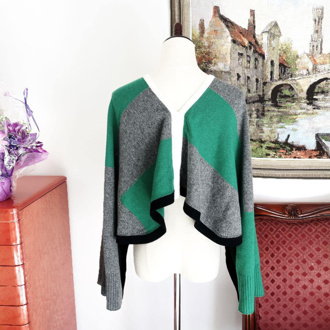 美品　HERMESエルメス　ケープ　ポンチョ　セーター　カシミヤ　緑　ベスト