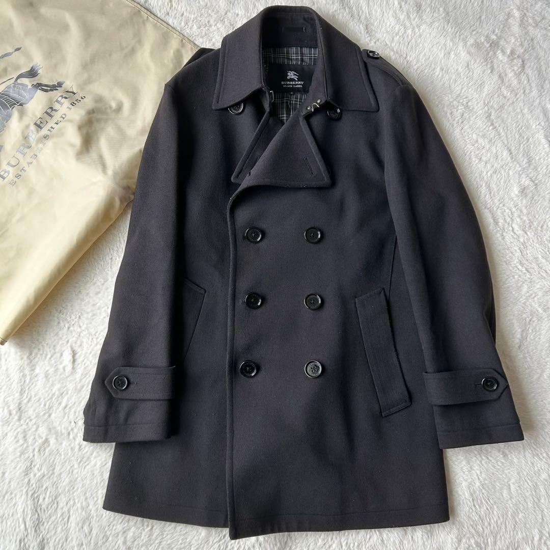 バーバリーブラックレーベル カシミヤ混 ウール ピーコート ノバチェック