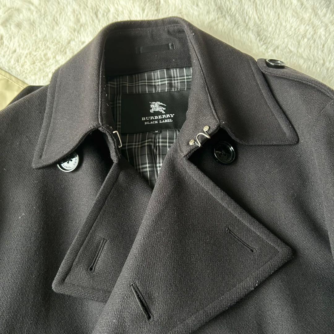 バーバリーブラックレーベル カシミヤ混 ウール ピーコート ノバチェック