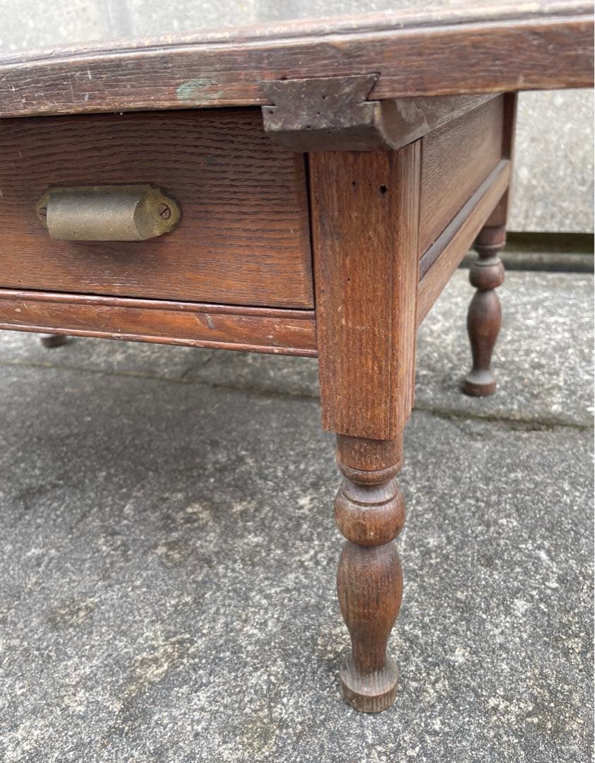 ビンテージ/当時物/無垢材/文机/机/書斎机/作業台/テーブル/ろくろ脚/12