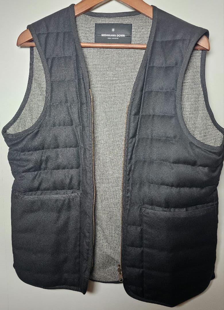 美品 ナノ・ユニバース× 西川ダウン ウール タイロッケン ダブルコート M 黒