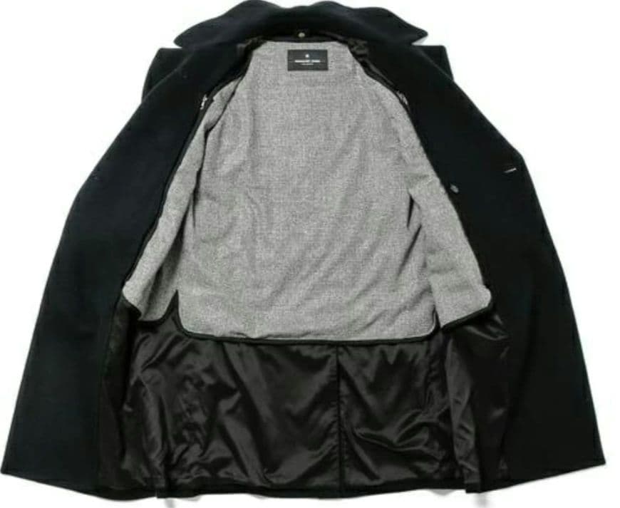 美品 ナノ・ユニバース× 西川ダウン ウール タイロッケン ダブルコート M 黒