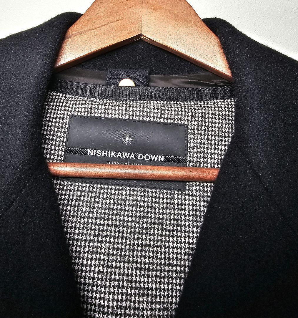 美品 ナノ・ユニバース× 西川ダウン ウール タイロッケン ダブルコート M 黒