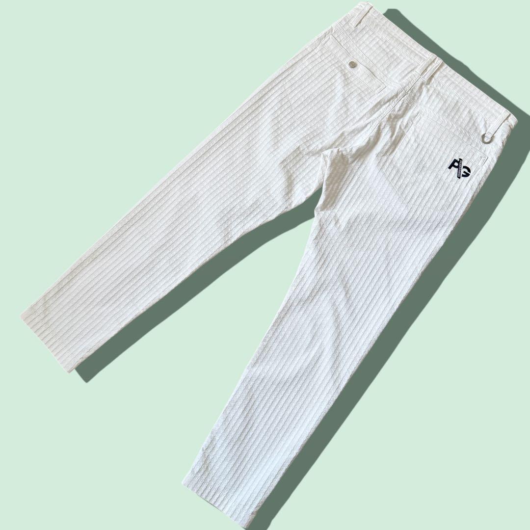 現行モデル　美品　パーリーゲイツ　パンツ　M〜L相当　白　コットン素材　総柄　4