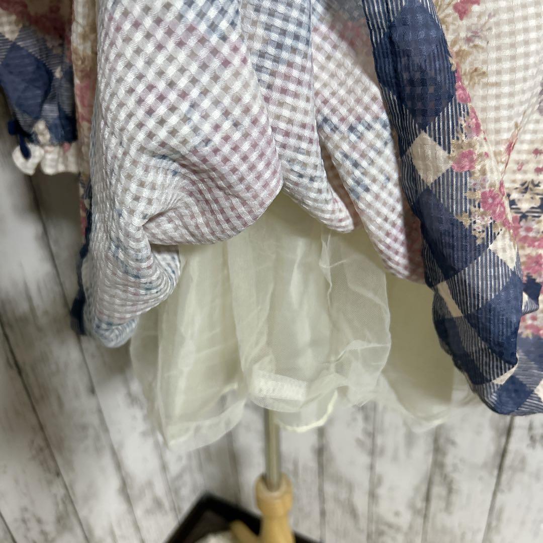 美品【リズリサ】ローズ×ギンガム切替ワンピース ロリータ 姫系