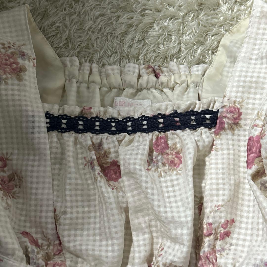 美品【リズリサ】ローズ×ギンガム切替ワンピース ロリータ 姫系