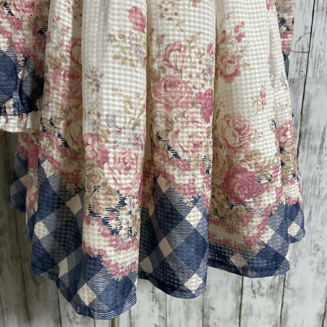 美品【リズリサ】ローズ×ギンガム切替ワンピース ロリータ 姫系