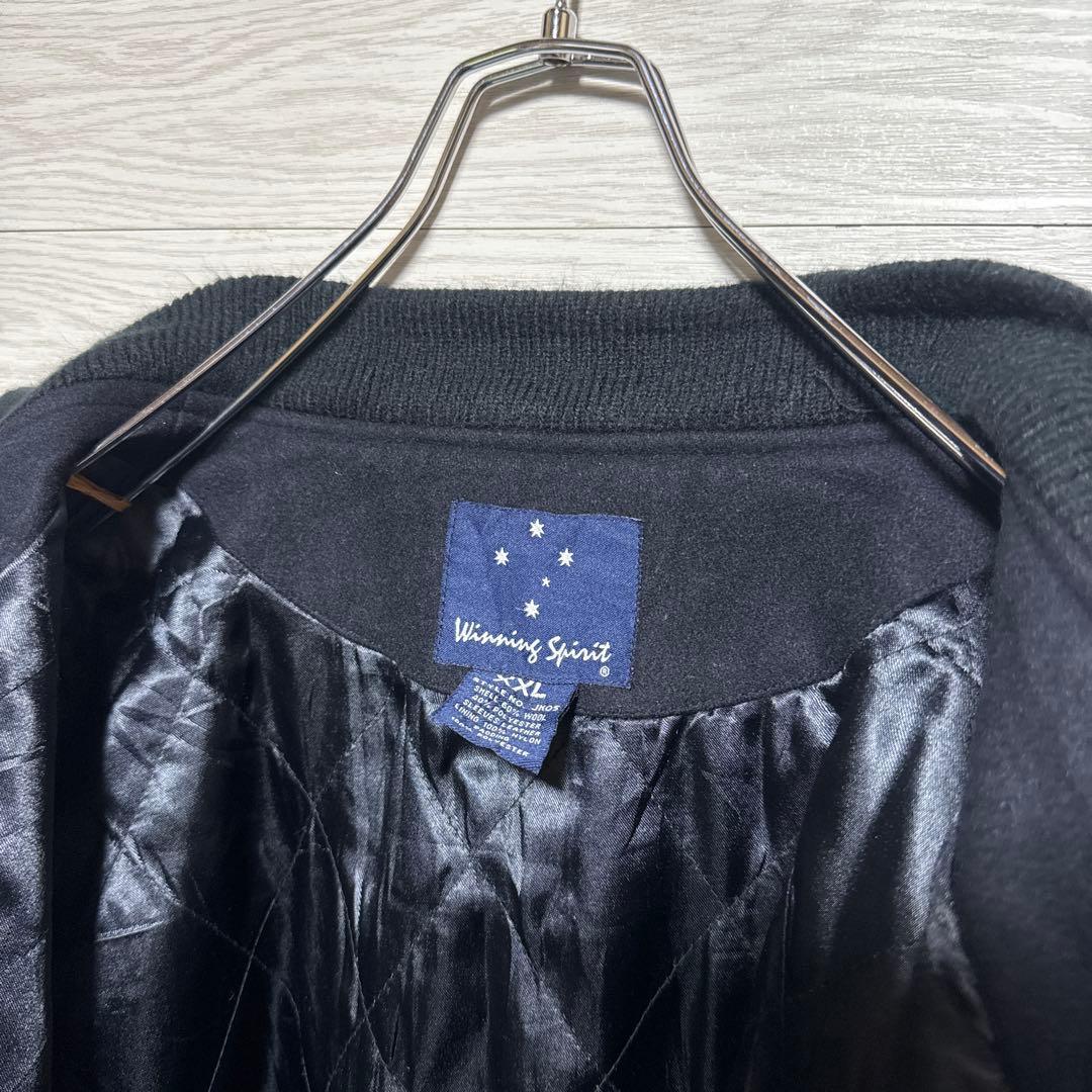 00s 企業ロゴ 両面刺繍 ウール 袖革 本革 オーバーサイズ スタジャン