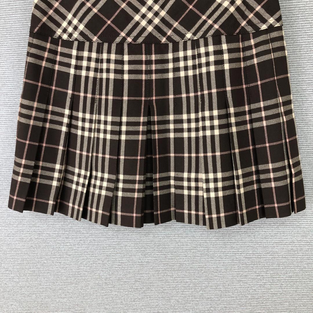 BURBERRY ウール チェック ラップ プリーツ ミニスカート 36
