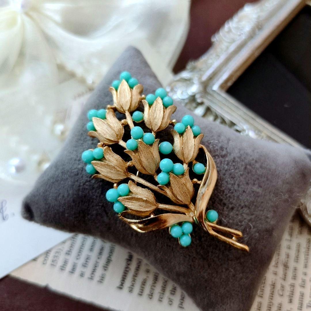 Trifari クラウン トリファリ ターコイズ クラッチブーケ ブローチ