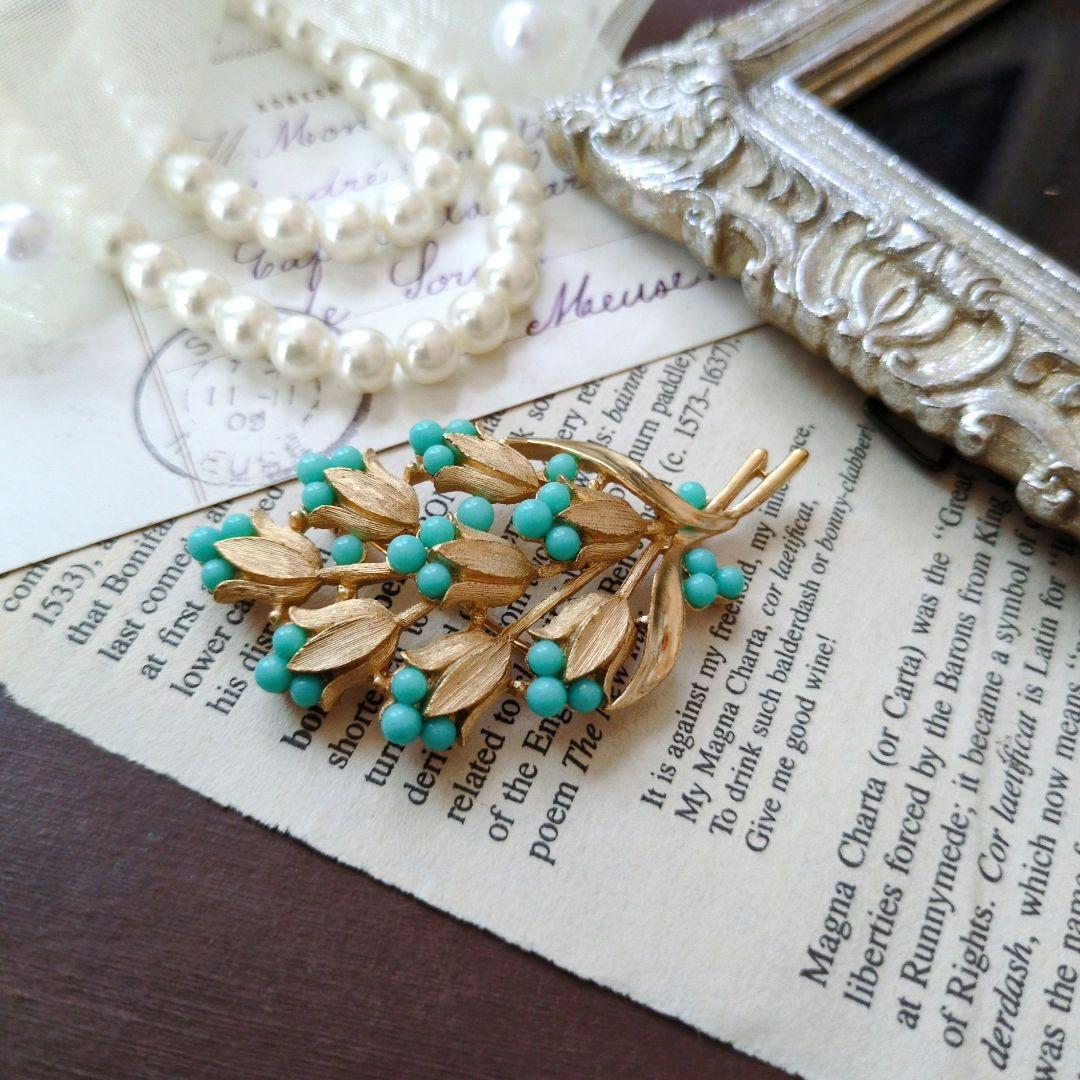 Trifari クラウン トリファリ ターコイズ クラッチブーケ ブローチ