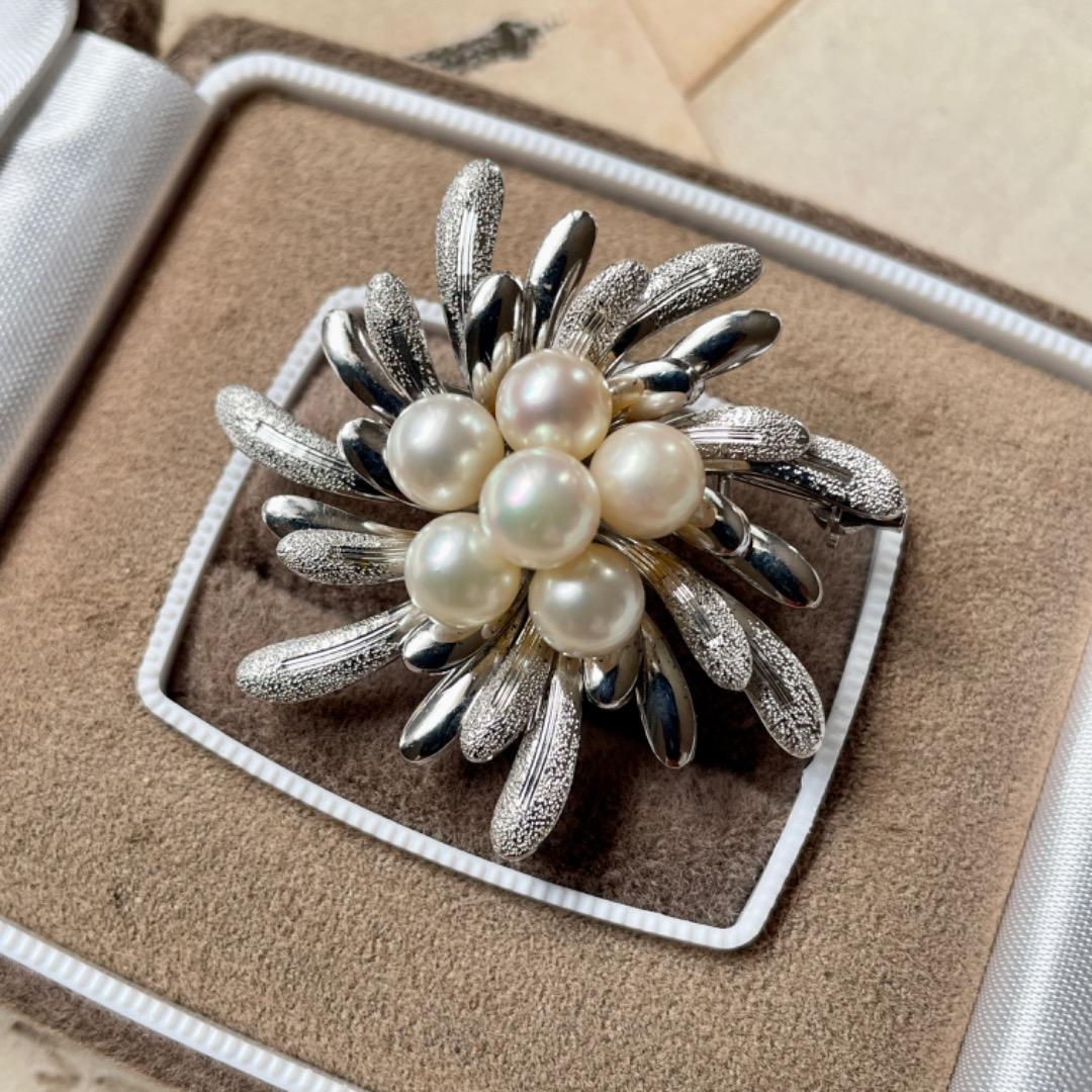 A72【SILVER】本真珠 あこや真珠 アコヤ真珠 パール 真珠 ブローチ