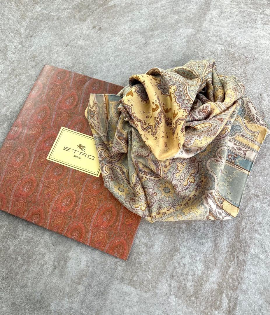 【美品】ETRO／エトロ シルク 大判ストール ・ショール　大判サイズ133cm