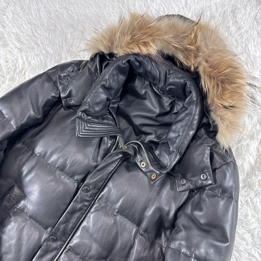 【大きいサイズ】シップス ラムレザーダウン ラクーンファー ブラック XL