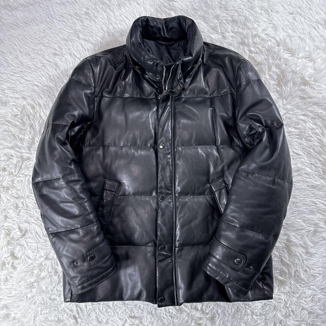 【大きいサイズ】シップス ラムレザーダウン ラクーンファー ブラック XL