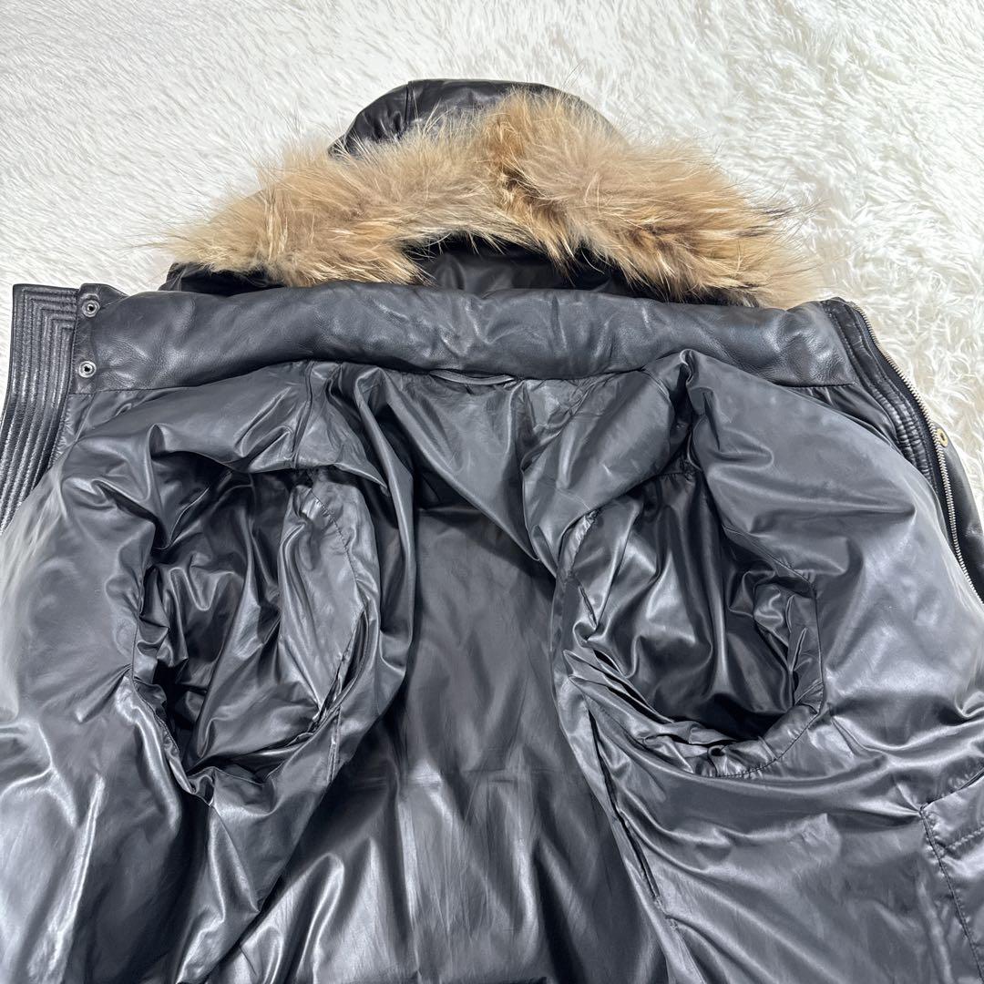 【大きいサイズ】シップス ラムレザーダウン ラクーンファー ブラック XL