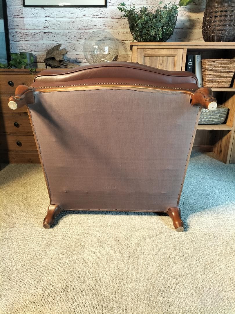 【値下げ中】カリモク◆1Pソファ◆ルイ15様式◆本革◆中古品(2408A⑪)