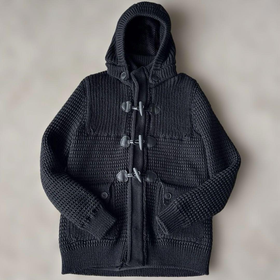 ✨美品✨バーク　ニットダッフルコート　ブラック　フード　秋冬　編み込み　2way