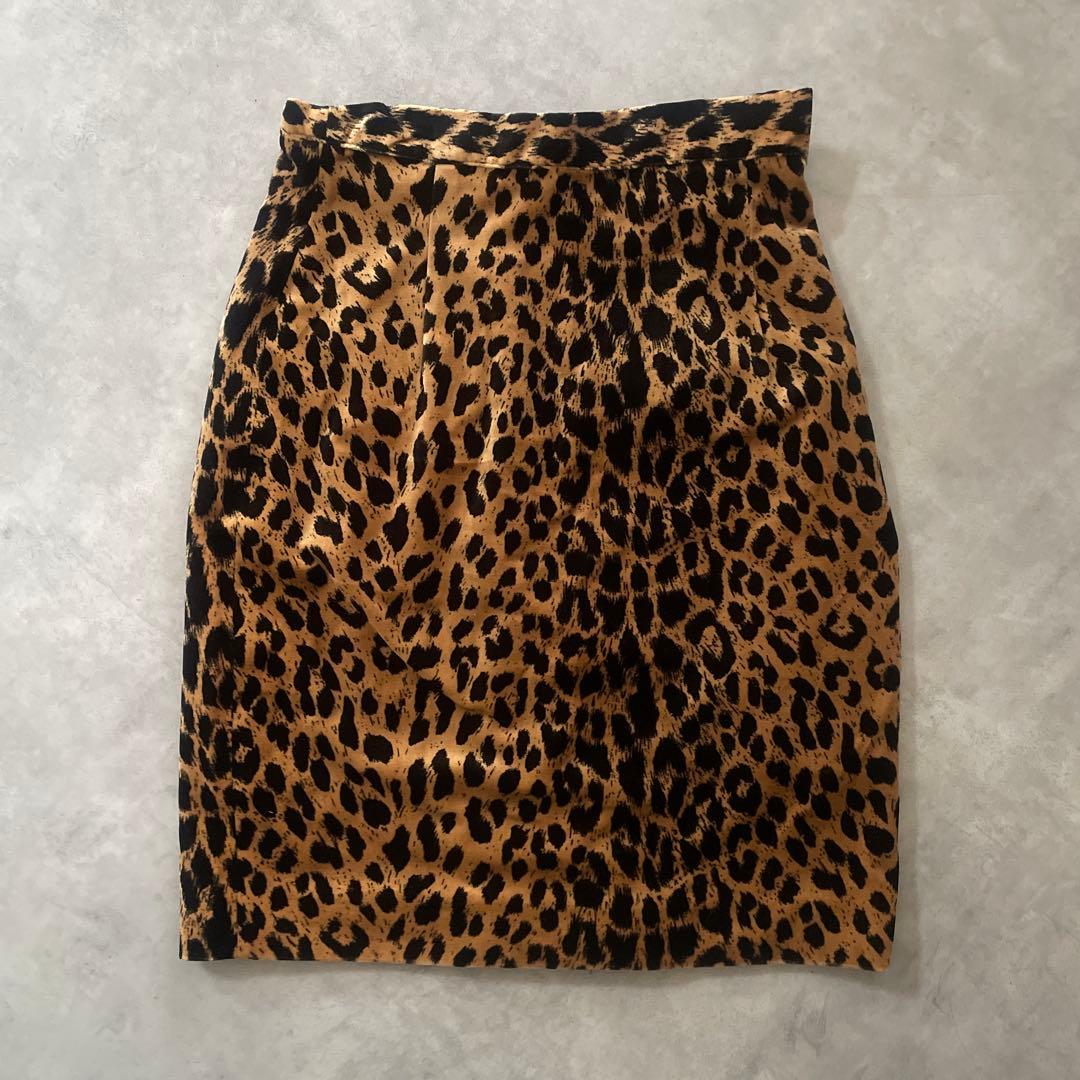 USA製 ヴィンテージ レオパード 柄 スカート ビンテージ ベロア 豹 ヒョウ
