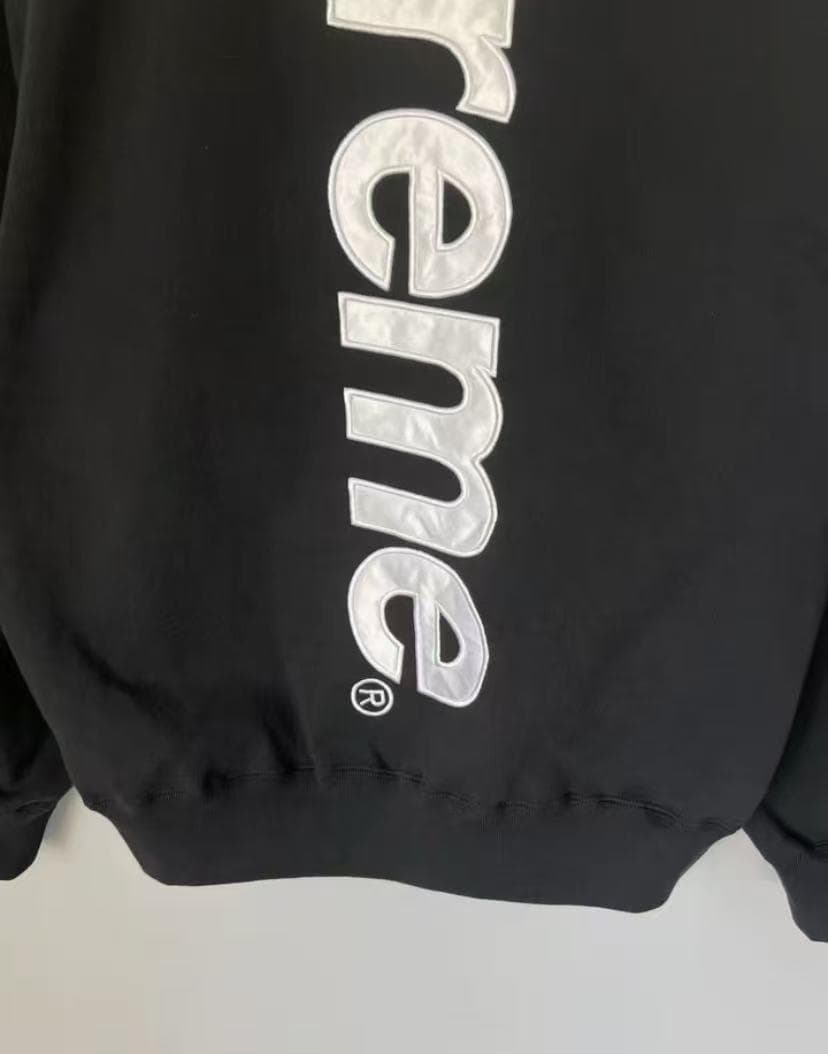Supreme スウェットパーカー ブラック バックロゴ サテンアップリケ