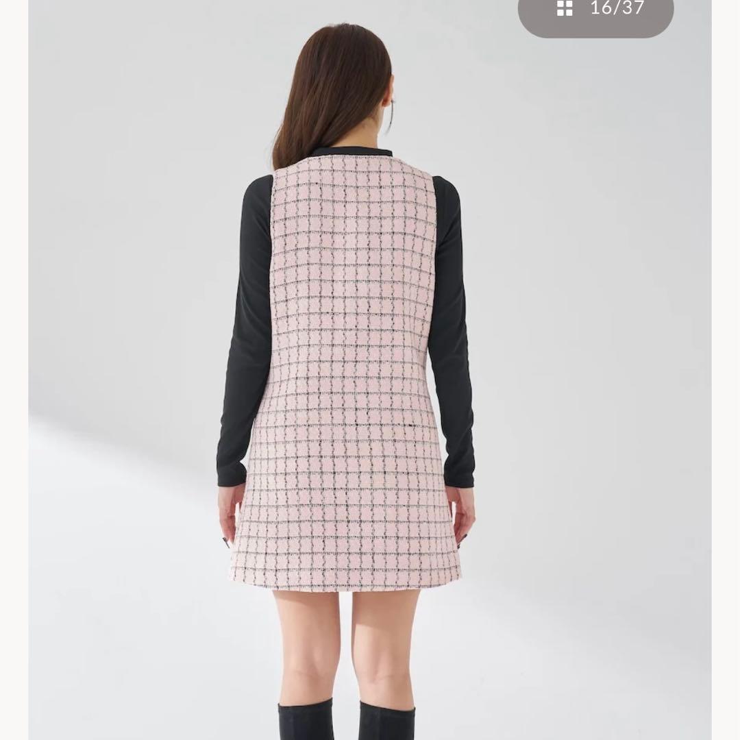 ダーリッチ　フロントファスナー　ツイードミニワンピ　ピンク