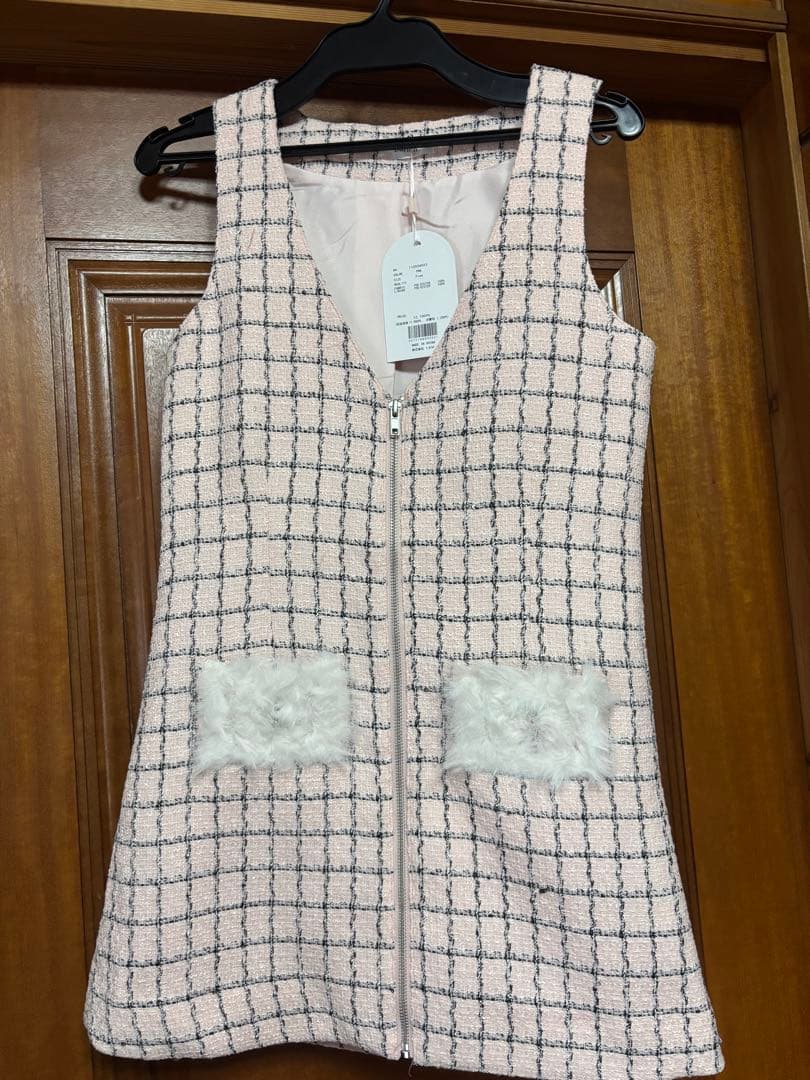 ダーリッチ　フロントファスナー　ツイードミニワンピ　ピンク