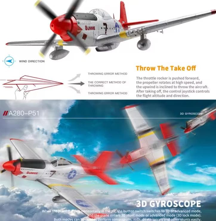 WLtoys XK A280 RC 飛行機 2.4 グラム 4CH P51