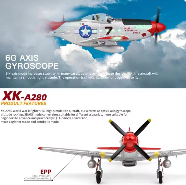 WLtoys XK A280 RC 飛行機 2.4 グラム 4CH P51