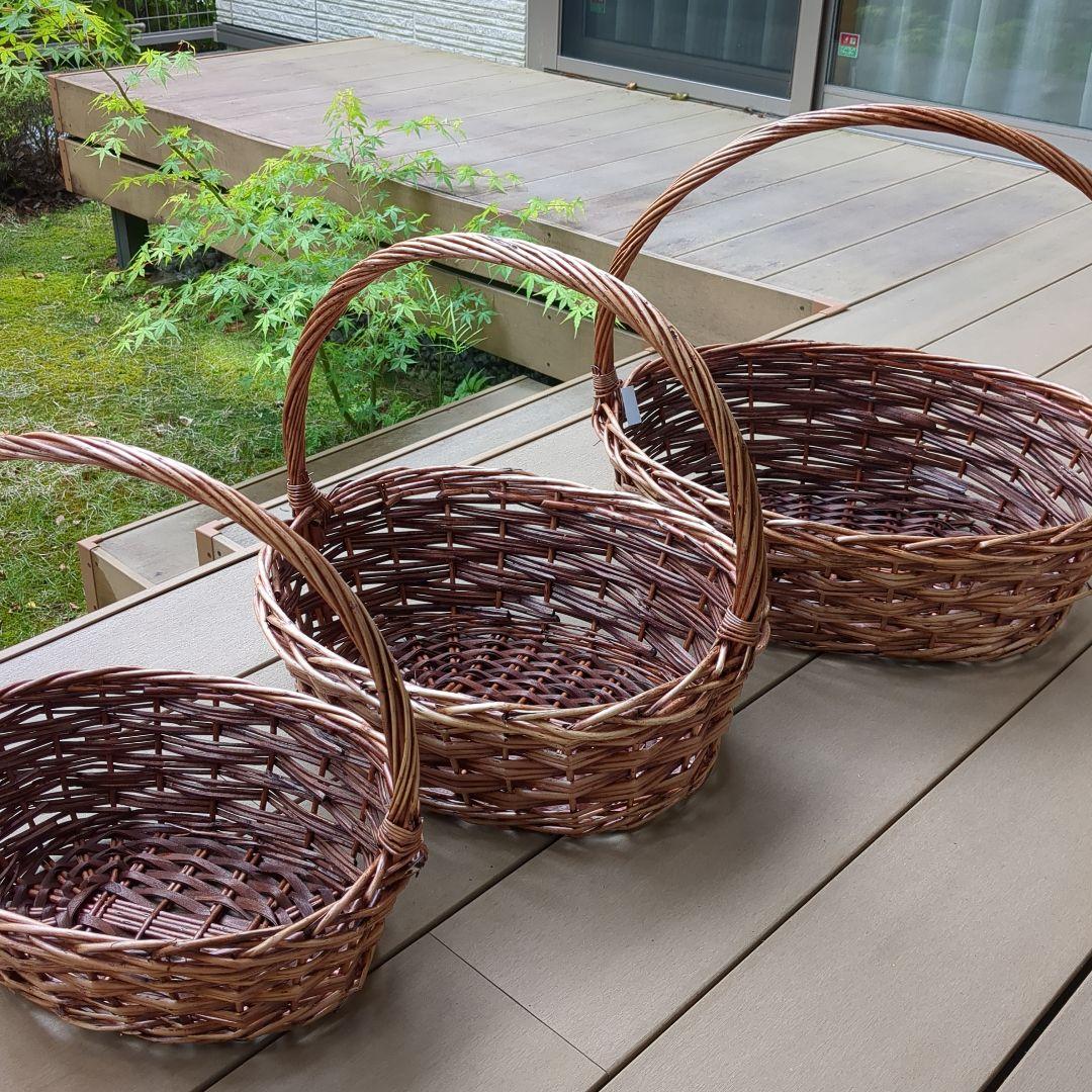 籐製ブラウンバスケット3個セット