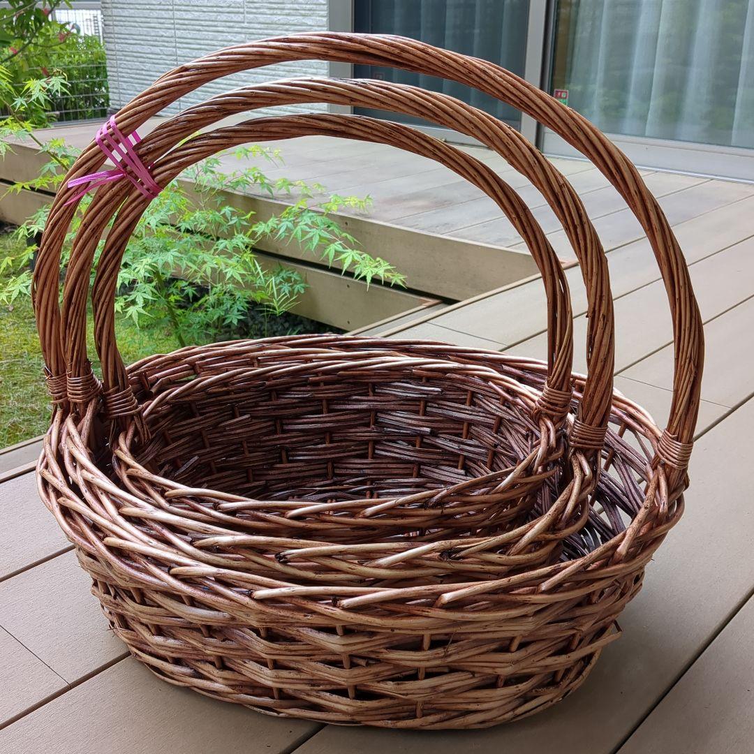 籐製ブラウンバスケット3個セット