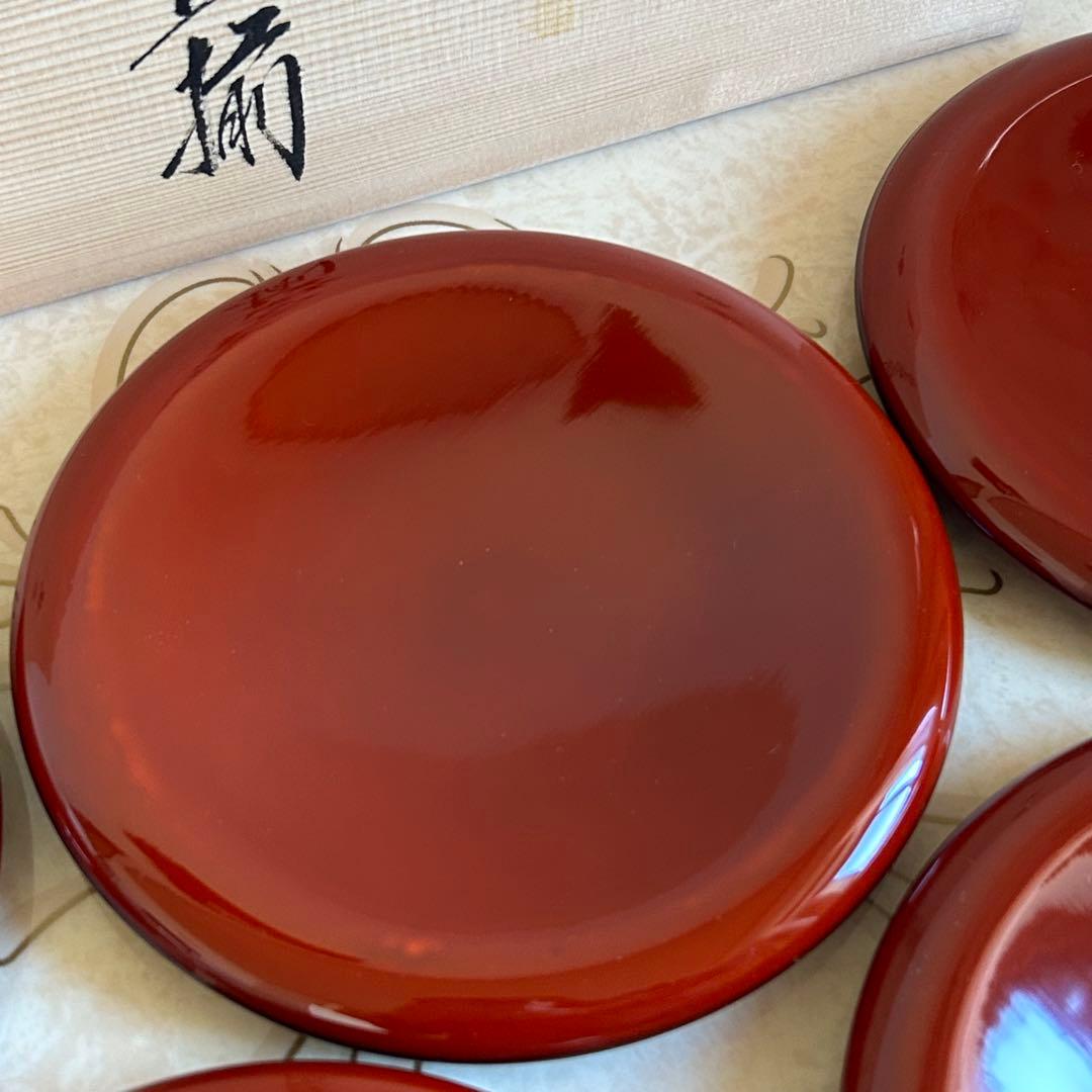 会津塗 穂岳 堅地 溜塗 銘々皿揃 5枚セット 天然木 漆