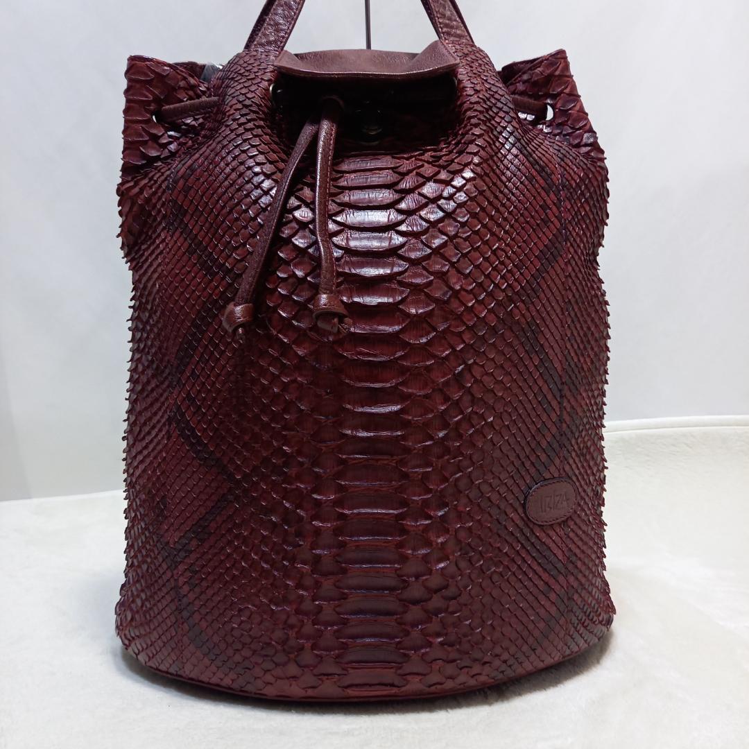 美品✨イビサ リアルパイソン 2way リュック バックパック ボルドー ヘビ革