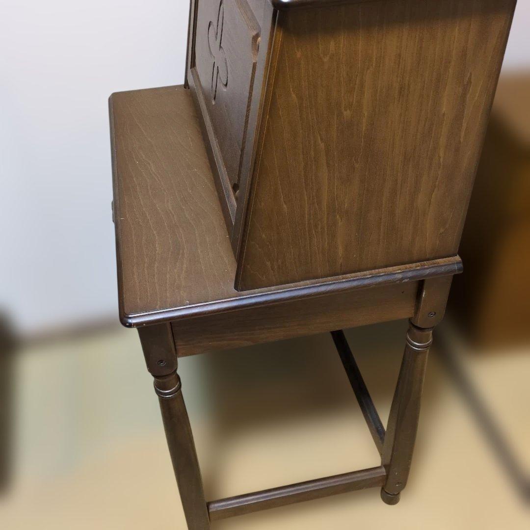 木製ブラウンデスク 引き出し付き 収納付ミニデスク。フリップトップ。