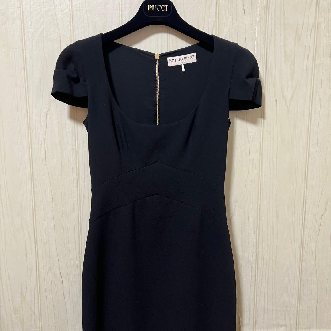 【エミリオプッチ】ウールバックジップフォーマルワンピース☆スクエアネック☆黒☆M