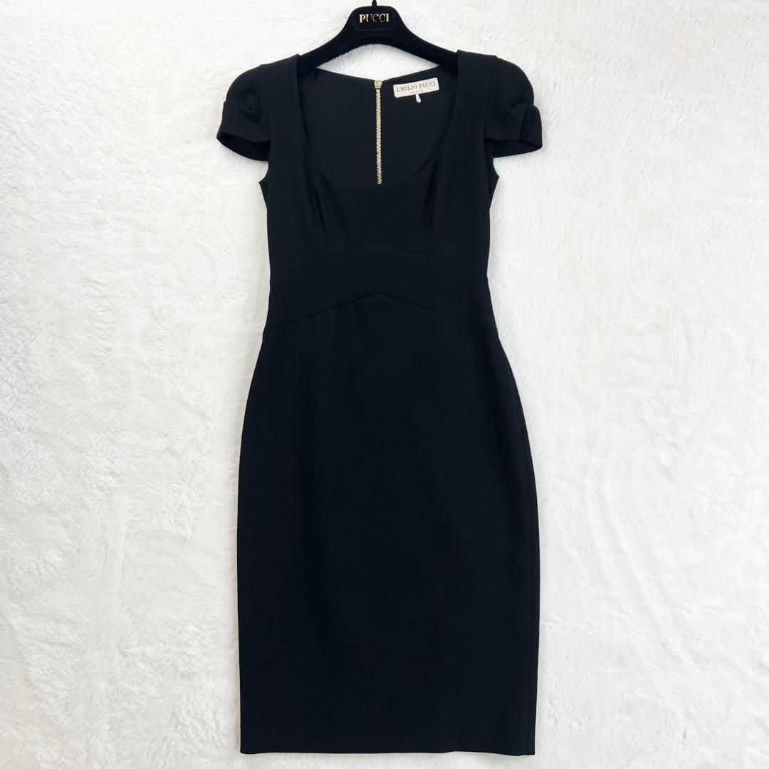 【エミリオプッチ】ウールバックジップフォーマルワンピース☆スクエアネック☆黒☆M