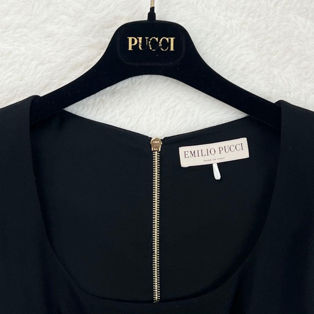 【エミリオプッチ】ウールバックジップフォーマルワンピース☆スクエアネック☆黒☆M