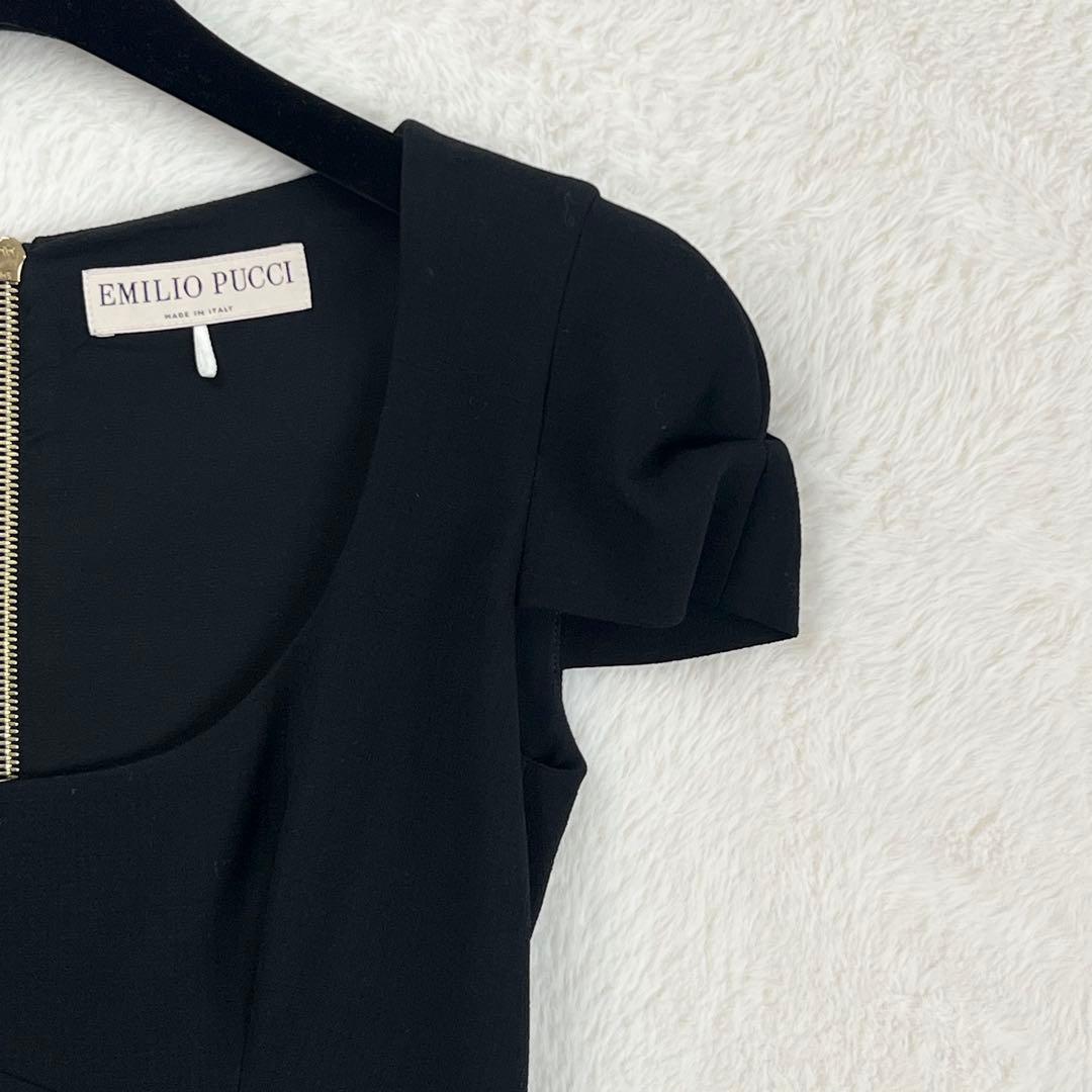 【エミリオプッチ】ウールバックジップフォーマルワンピース☆スクエアネック☆黒☆M