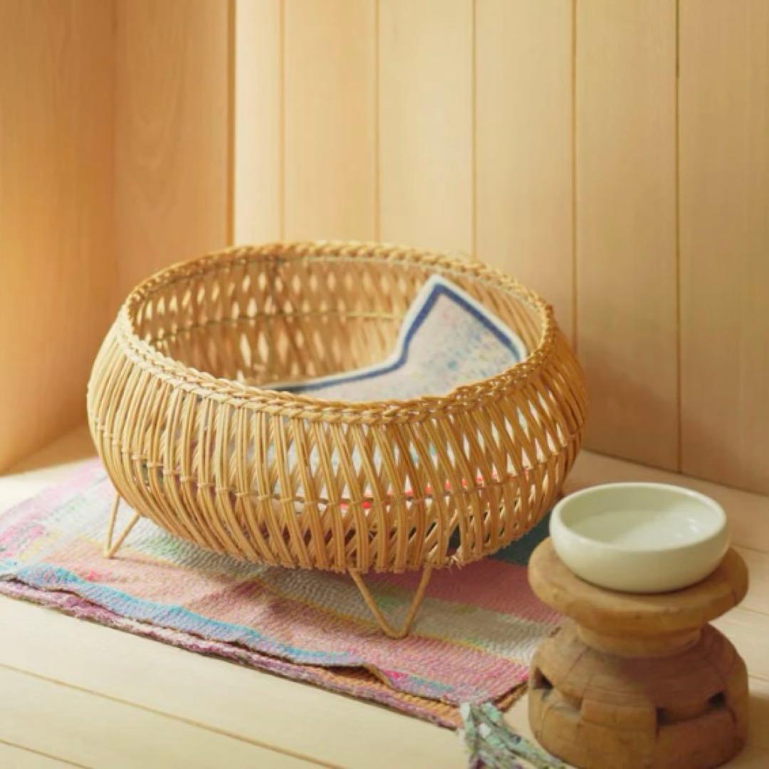 【美品】オルネコ オリジナル・スタンドバスケット　天然素材 編み込みバスケット